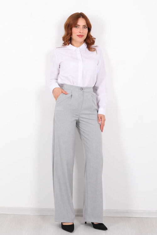 Beli Lastikli Boru Paça Gri Kadın Kumaş Pantolon - Berox