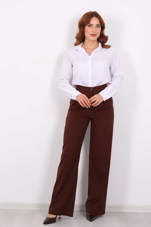 Beli Lastikli Boru Paça Kahverengi Kadın Kumaş Pantolon - Berox