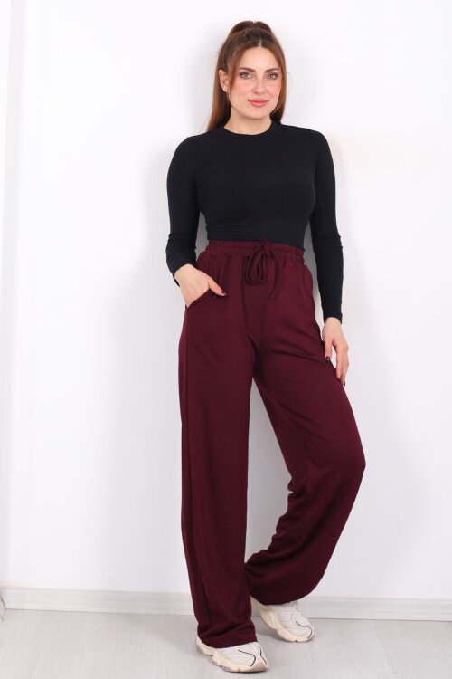 Beli Lastikli Cepli Bordo Kadın Modal Pantolon - Berox