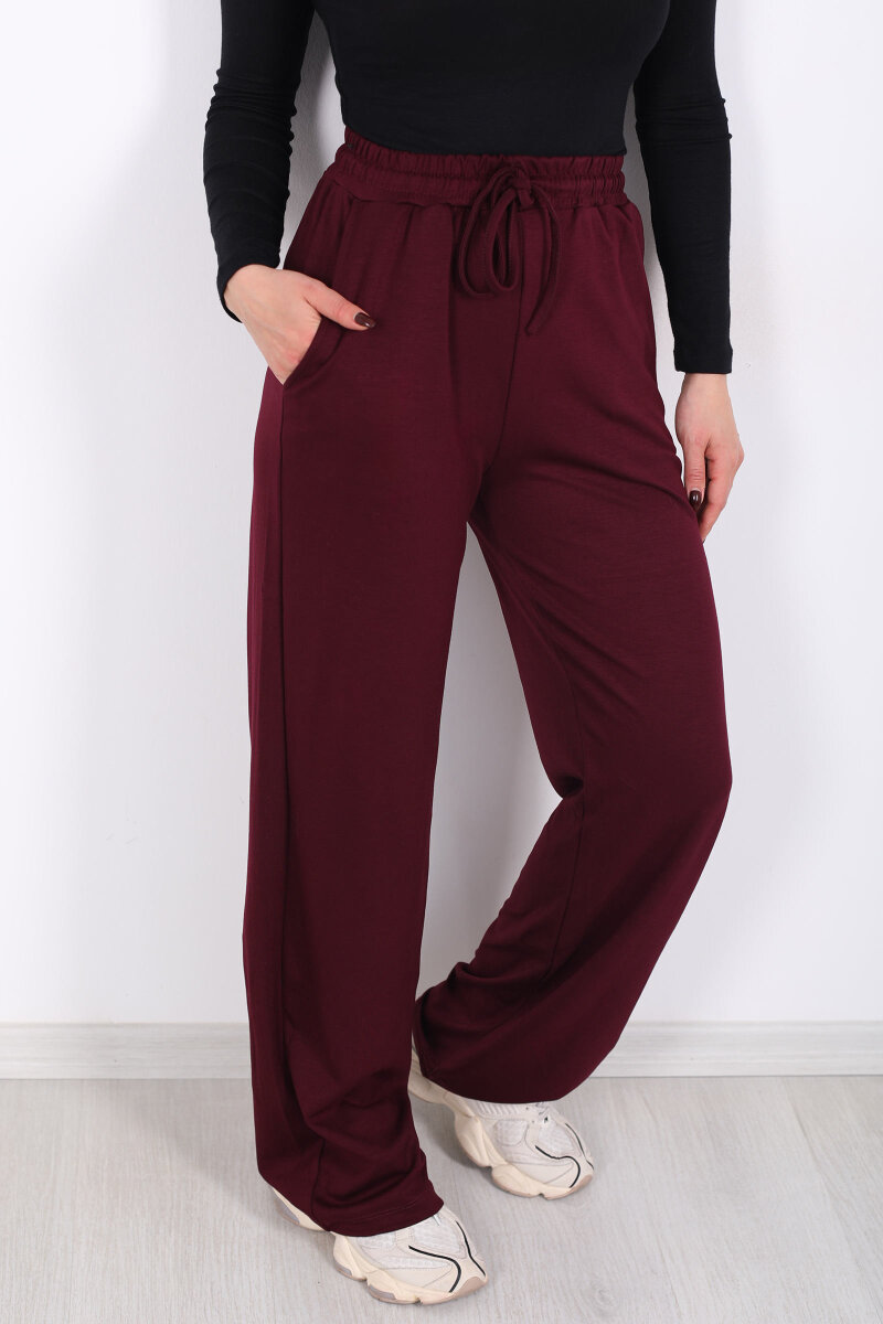 Beli Lastikli Cepli Bordo Kadın Modal Pantolon - 2