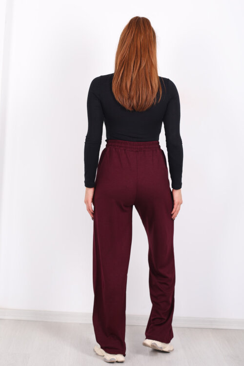 Beli Lastikli Cepli Bordo Kadın Modal Pantolon - 4