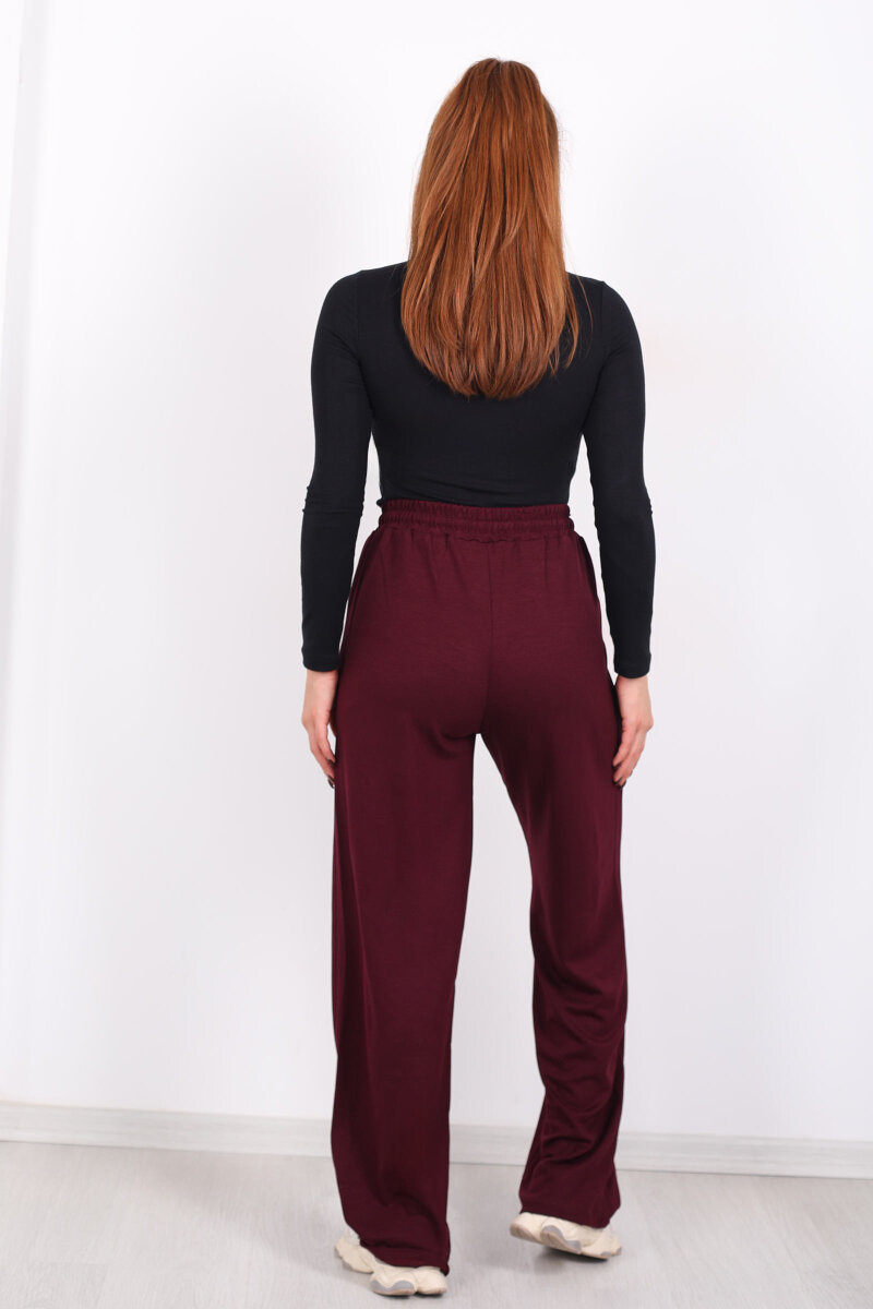 Beli Lastikli Cepli Bordo Kadın Modal Pantolon - 4