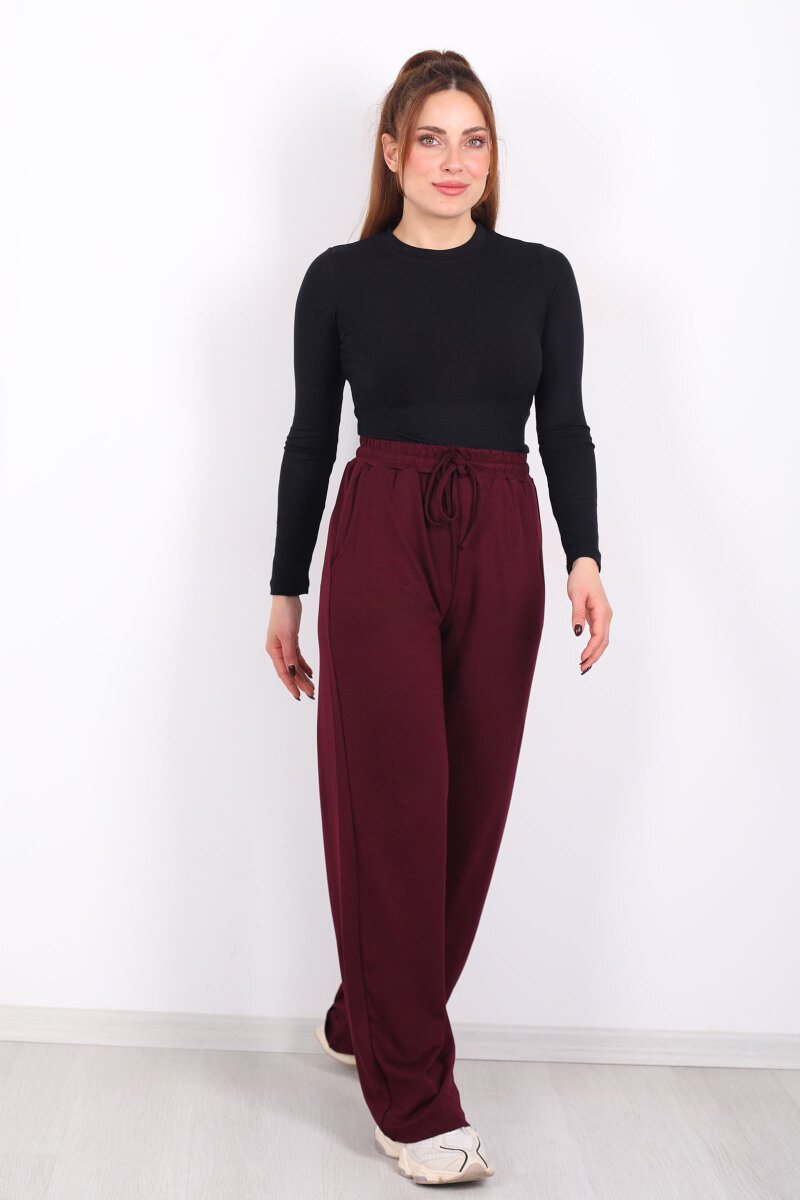 Beli Lastikli Cepli Bordo Kadın Modal Pantolon - 3