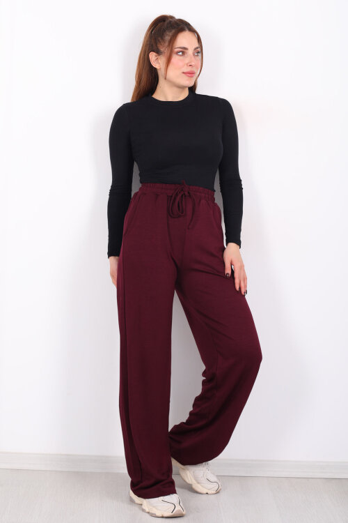 Beli Lastikli Cepli Bordo Kadın Modal Pantolon - 5