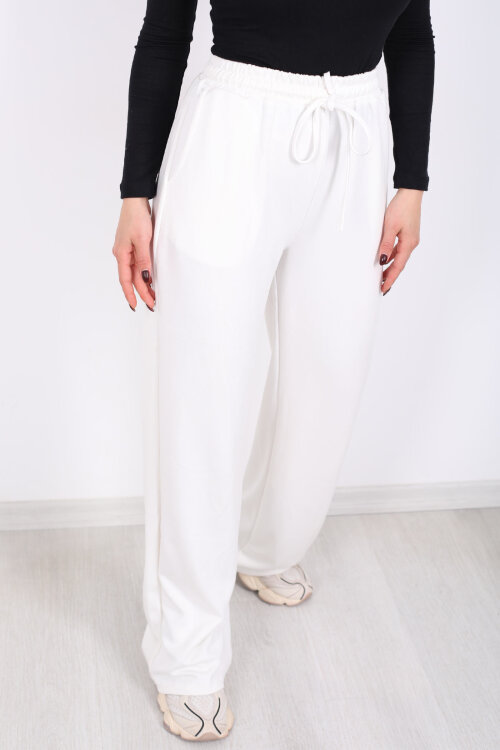 Beli Lastikli Cepli Ekru Kadın Modal Pantolon - 2