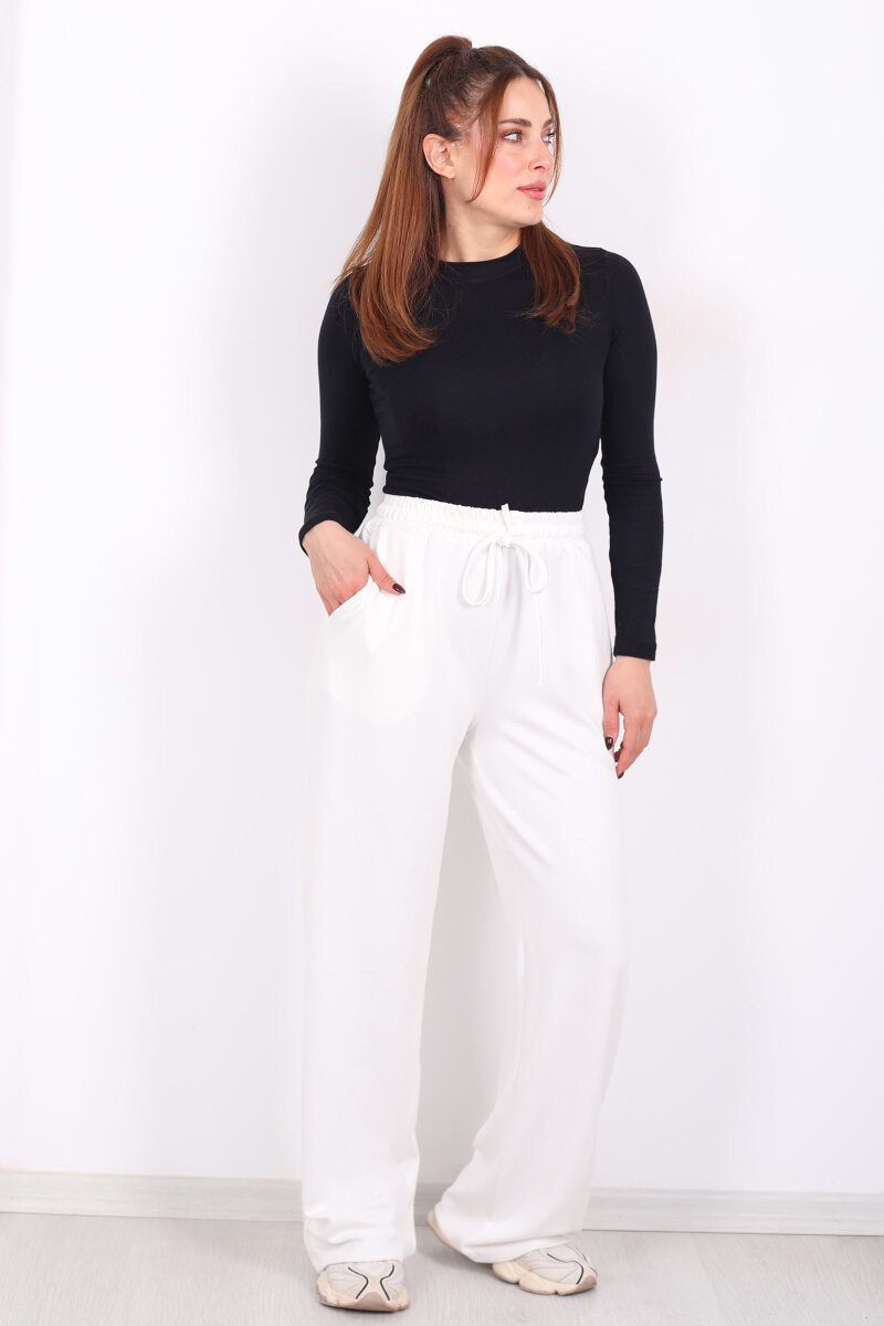 Beli Lastikli Cepli Ekru Kadın Modal Pantolon - 3