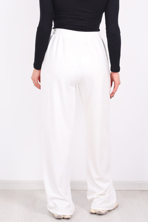 Beli Lastikli Cepli Ekru Kadın Modal Pantolon - 4