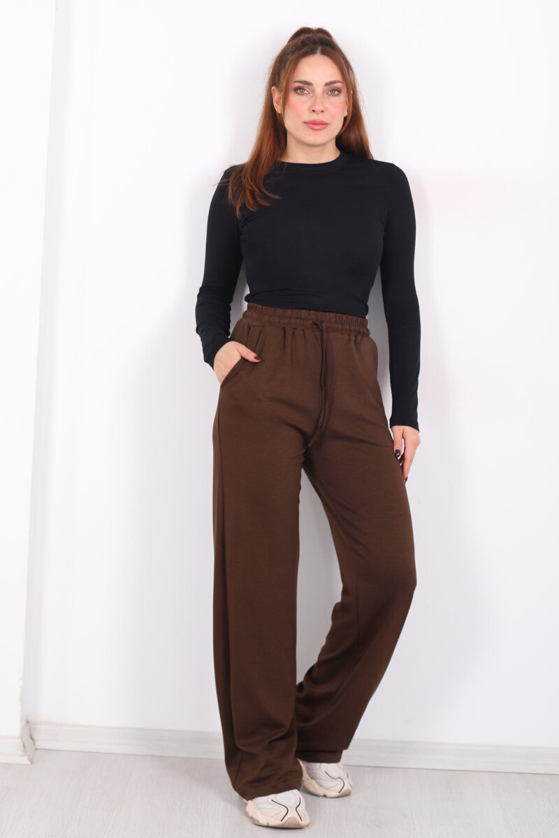 Beli Lastikli Cepli Kahverengi Kadın Modal Pantolon - 5