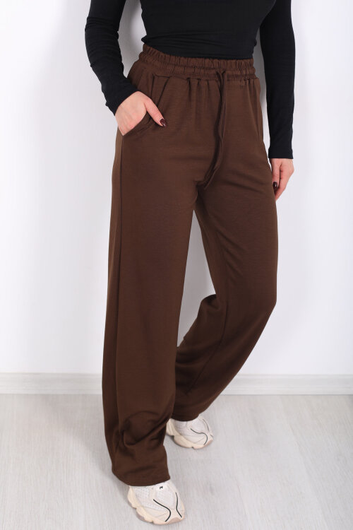 Beli Lastikli Cepli Kahverengi Kadın Modal Pantolon - 2