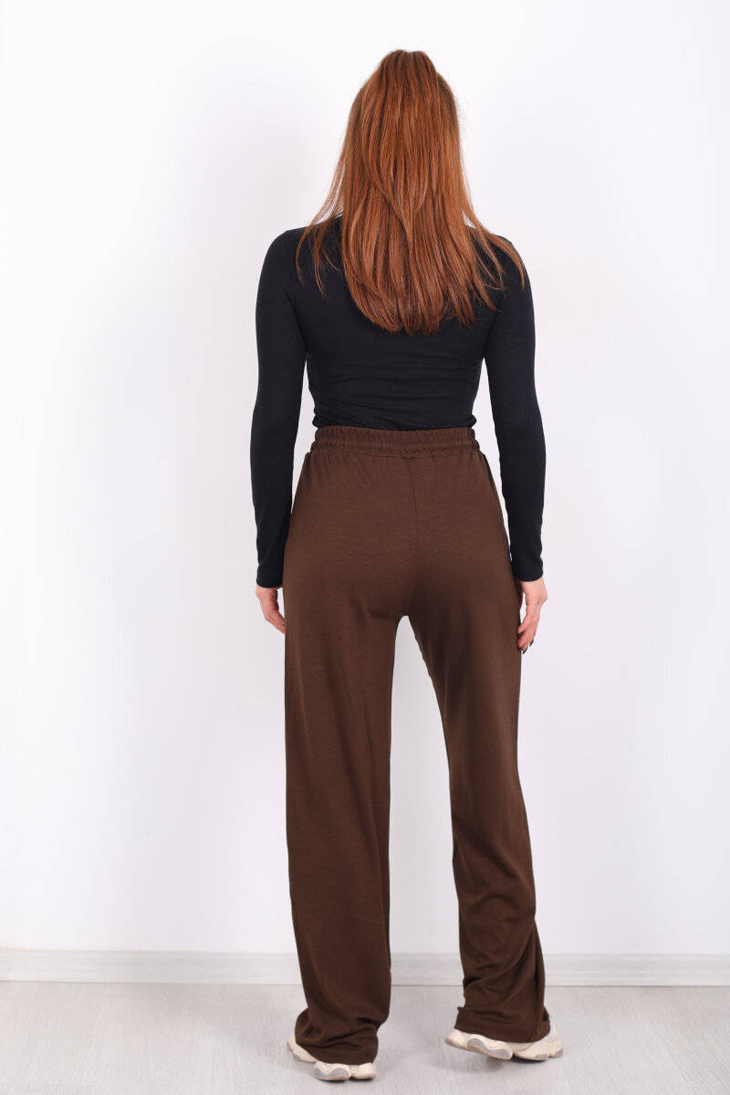 Beli Lastikli Cepli Kahverengi Kadın Modal Pantolon - 4