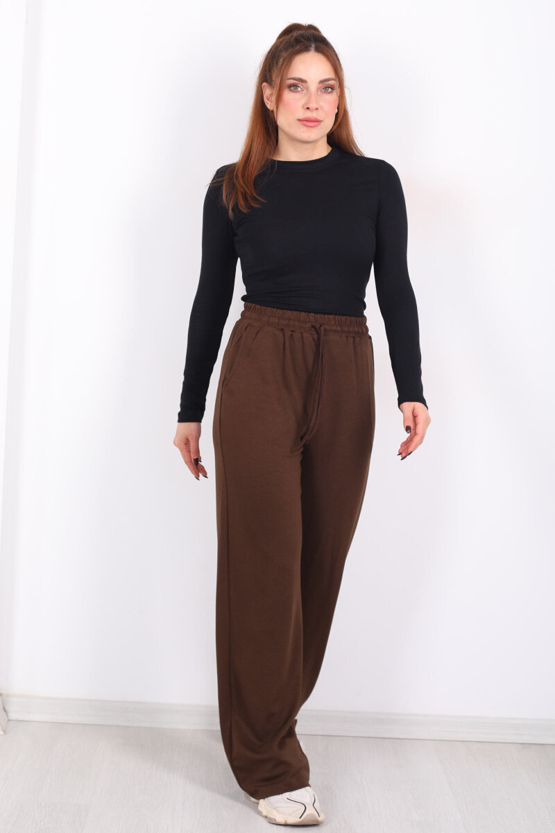 Beli Lastikli Cepli Kahverengi Kadın Modal Pantolon - 3