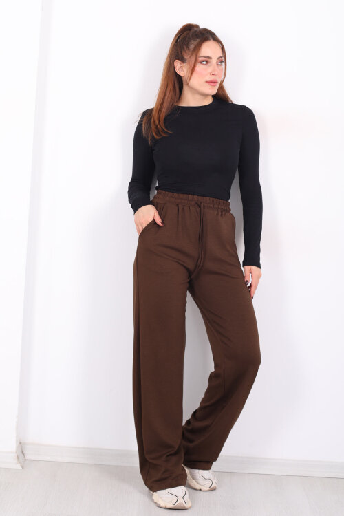 Beli Lastikli Cepli Kahverengi Kadın Modal Pantolon 