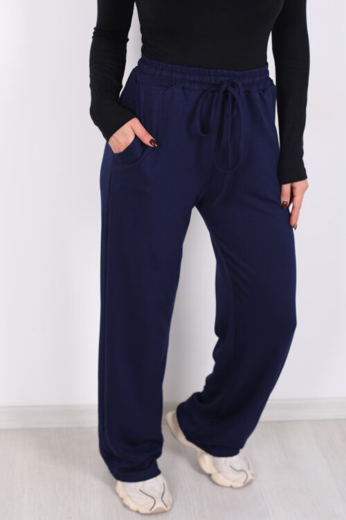 Beli Lastikli Cepli Lacivert Kadın Modal Pantolon - 2