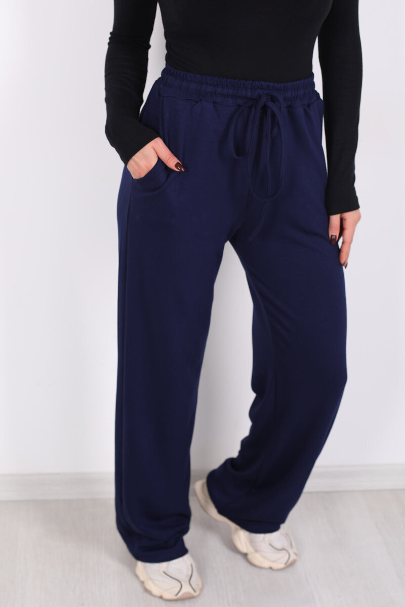 Beli Lastikli Cepli Lacivert Kadın Modal Pantolon - 2