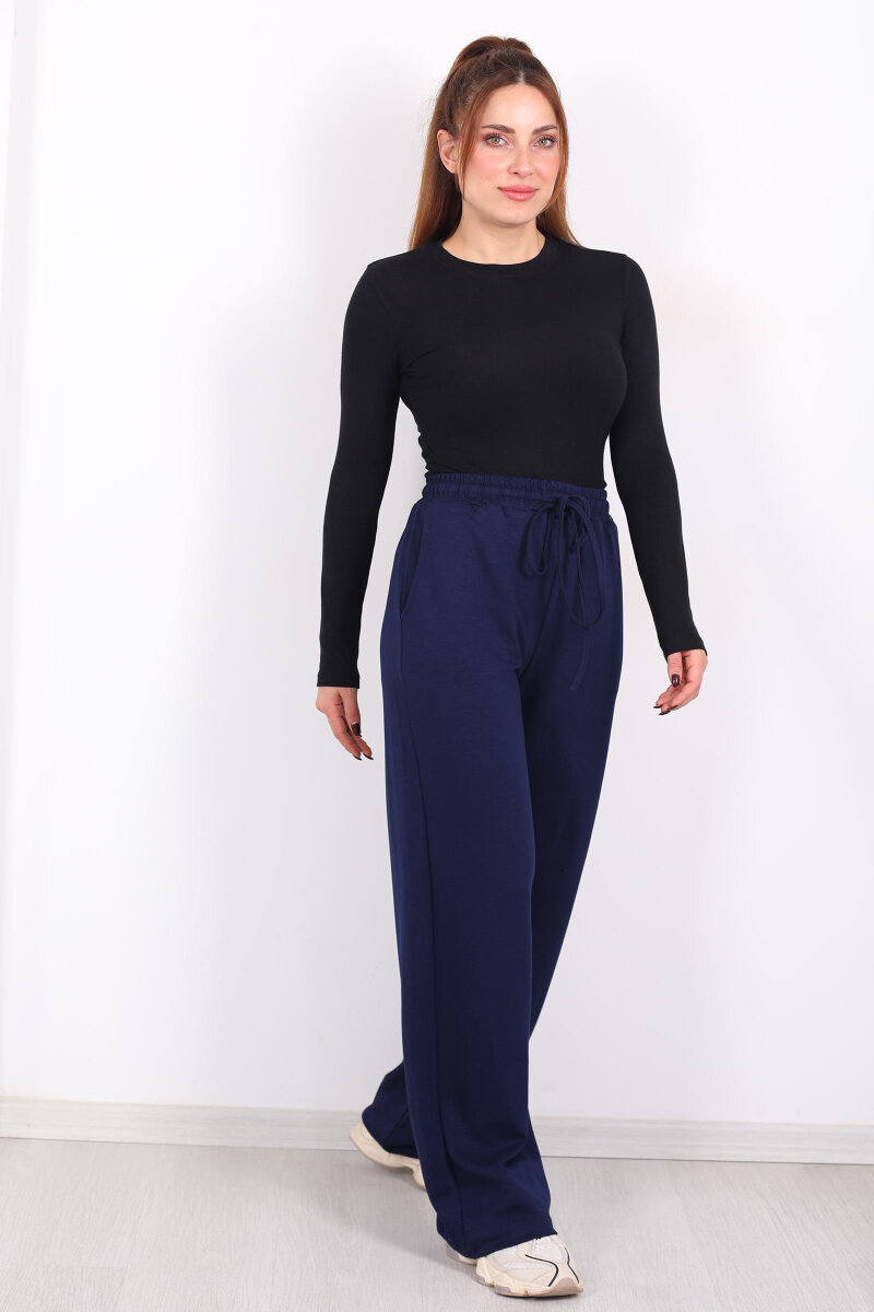 Beli Lastikli Cepli Lacivert Kadın Modal Pantolon - 1