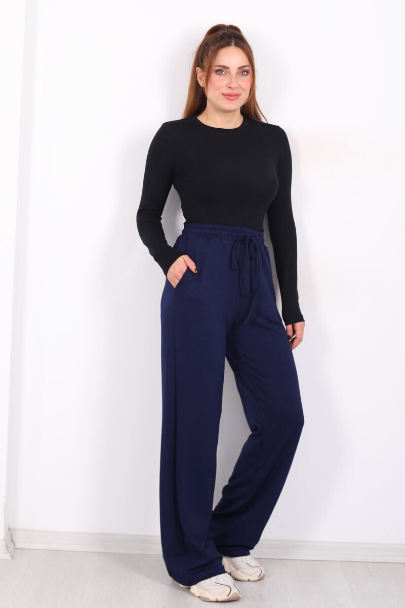 Beli Lastikli Cepli Lacivert Kadın Modal Pantolon - 3