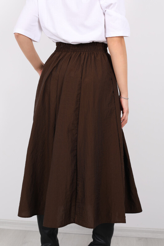 Beli Lastikli Cepli Poplin Midi Acı Kahve Kadın Etek - 6