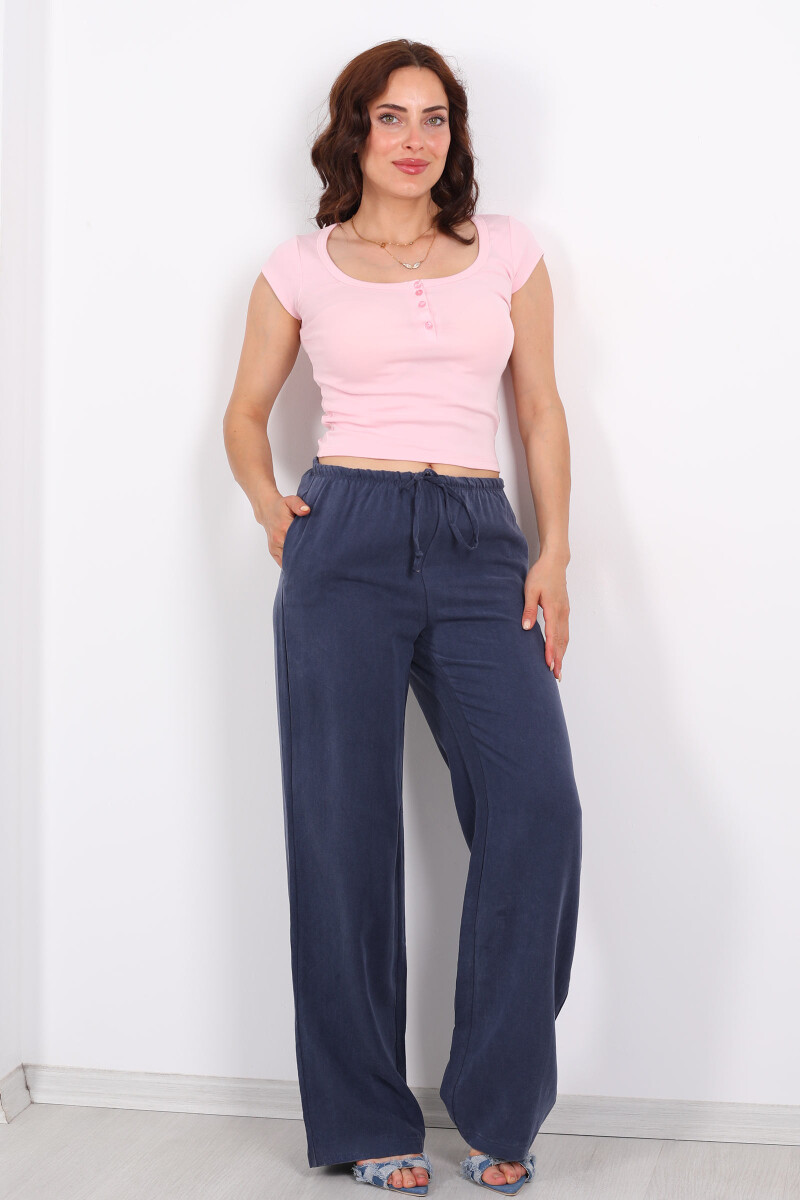 Beli Lastikli Cepli Salaş Lacivert Kadın Modal Pantolon - 3