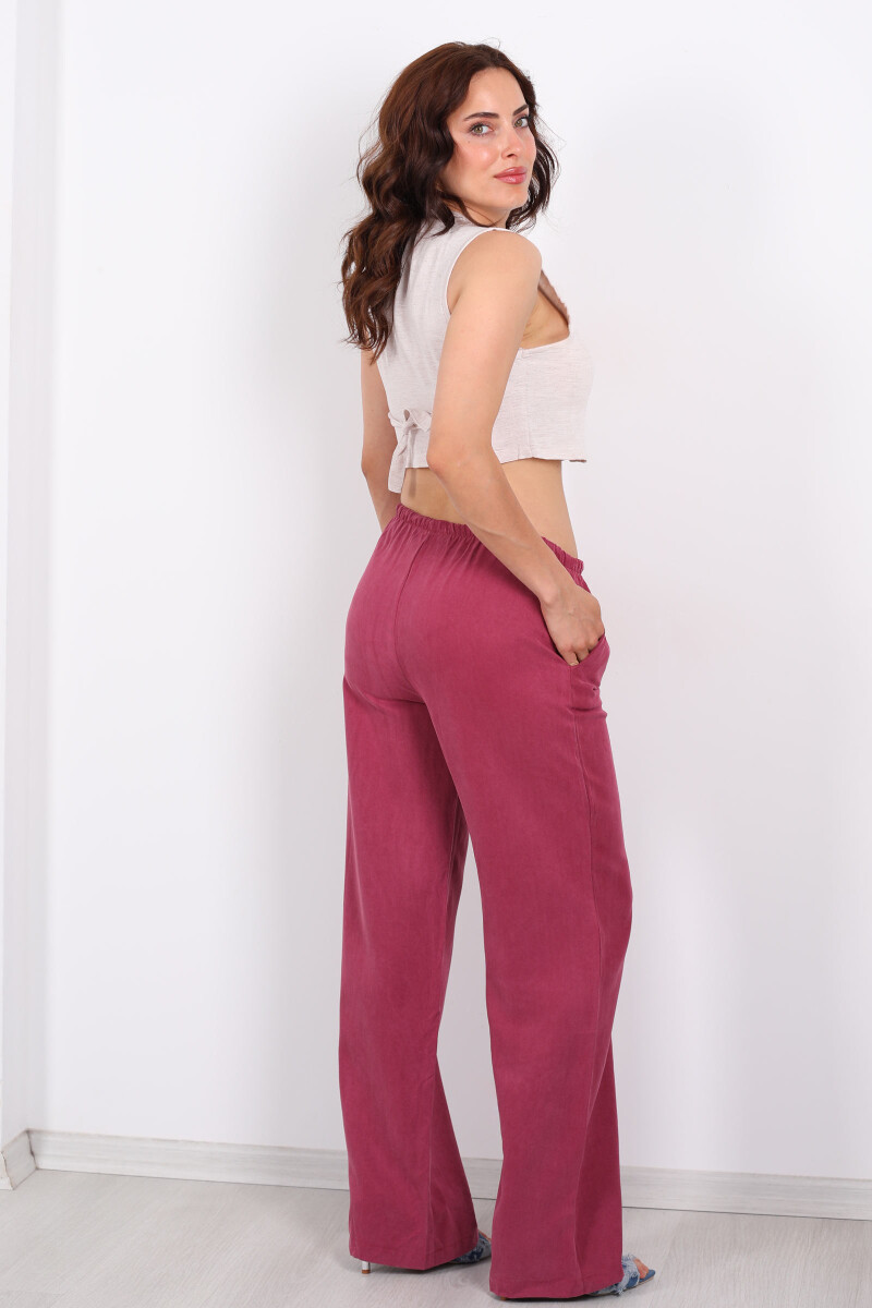 Beli Lastikli Cepli Salaş Mürdüm Kadın Modal Pantolon - 4