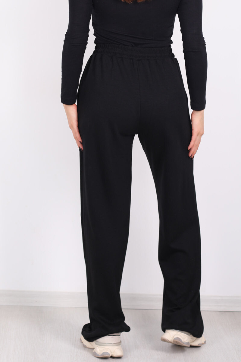 Beli Lastikli Cepli Siyah Kadın Modal Pantolon - 4