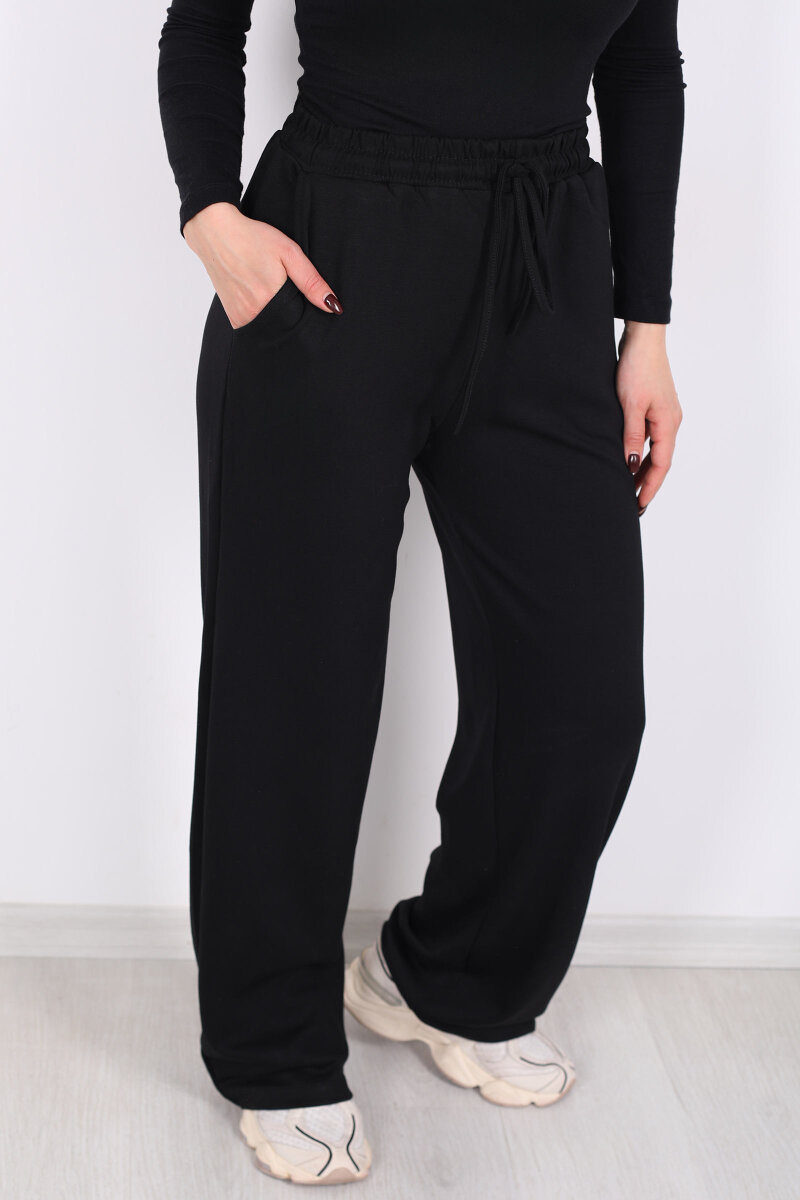 Beli Lastikli Cepli Siyah Kadın Modal Pantolon - 2