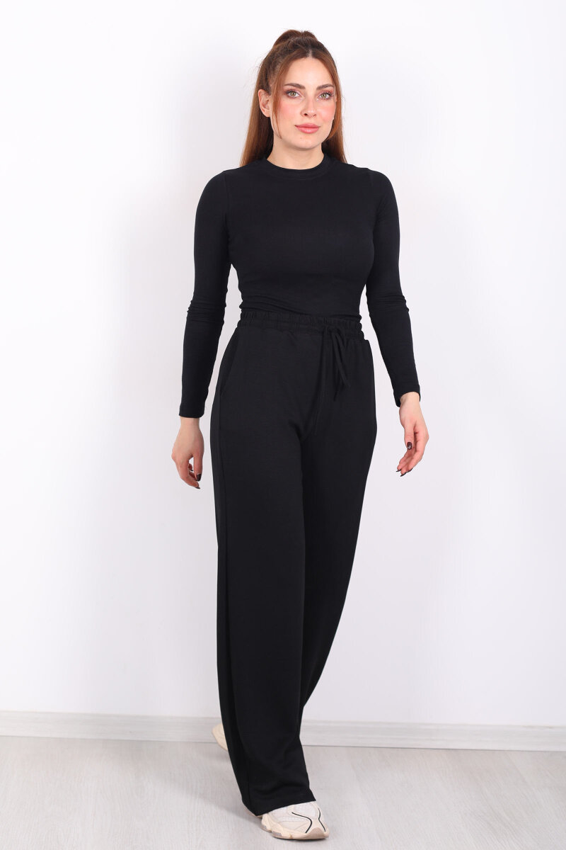 Beli Lastikli Cepli Siyah Kadın Modal Pantolon - 3