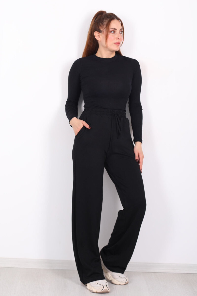 Beli Lastikli Cepli Siyah Kadın Modal Pantolon - 5
