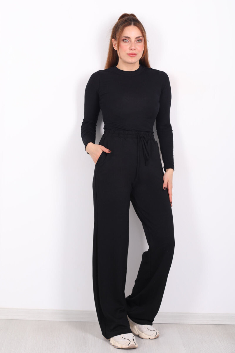 Beli Lastikli Cepli Siyah Kadın Modal Pantolon - 1
