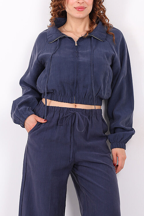 Beli Lastikli Çift Cepli Marin Kadın Tensel Ceket - Berox (1)