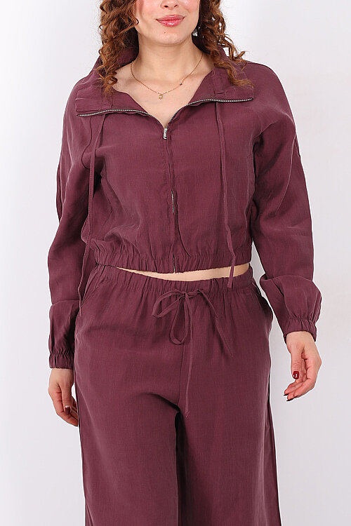 Beli Lastikli Çift Cepli Mürdüm Kadın Tensel Ceket - Berox (1)