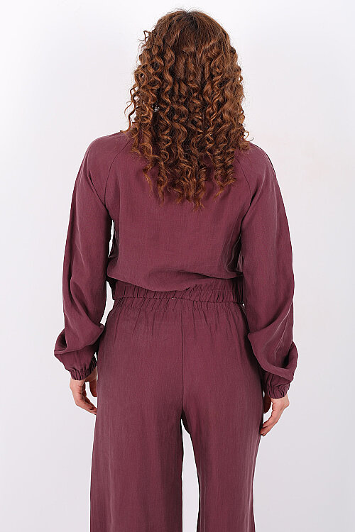 Beli Lastikli Çift Cepli Mürdüm Kadın Tensel Ceket - 5