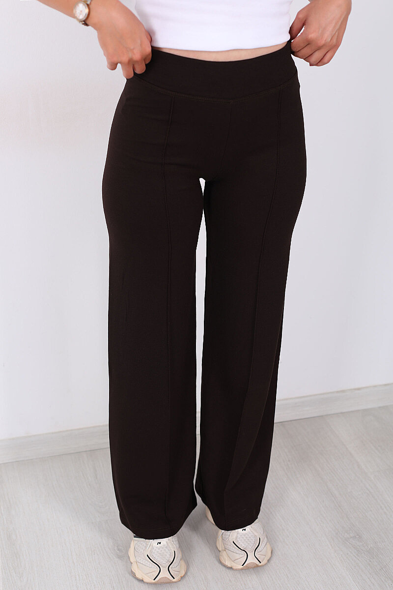 Beli Lastikli Çimalı Acı Kahve Kadın Likralı Pantolon - 2