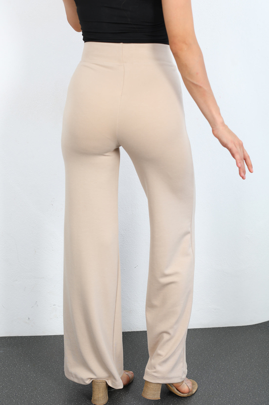 Beli Lastikli Çimalı Bej Kadın Likralı Pantolon - 6