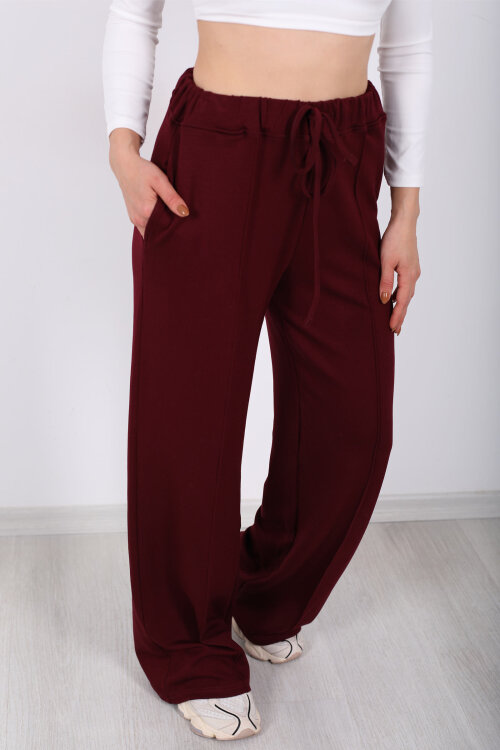 Beli Lastikli Çimalı Kadın Bordo Pantolon - Berox (1)