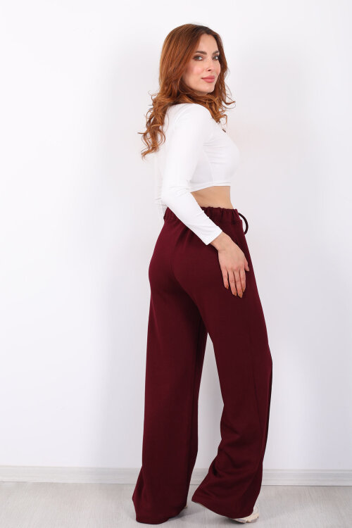 Beli Lastikli Çimalı Kadın Bordo Pantolon - 5