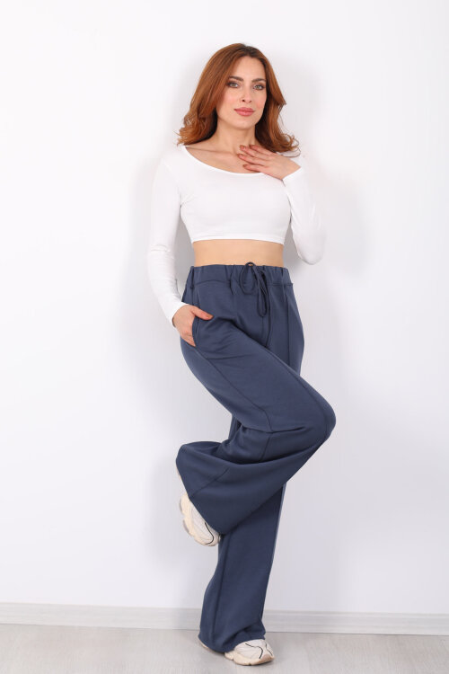 Beli Lastikli Çimalı Kadın Füme Pantolon - Berox