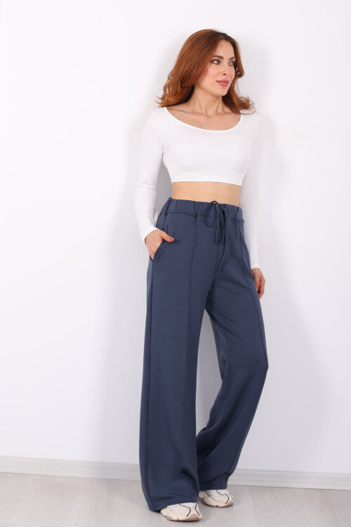 Beli Lastikli Çimalı Kadın Füme Pantolon - 3