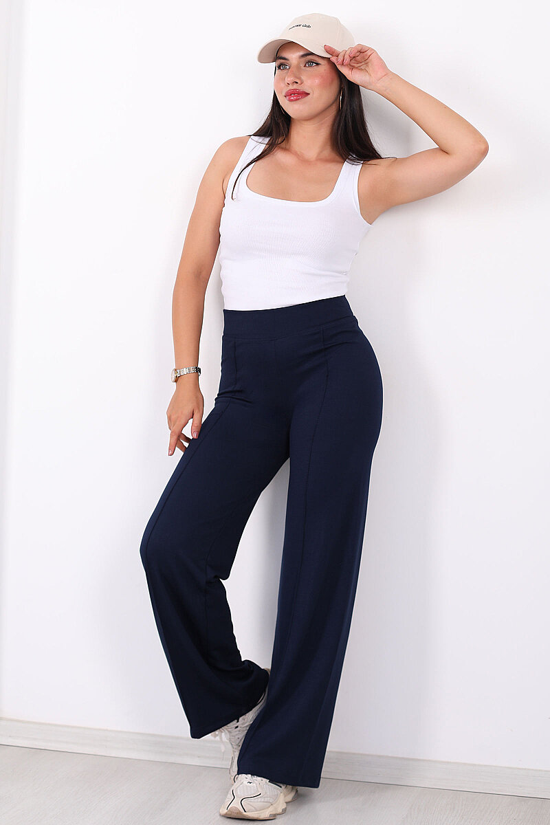 Beli Lastikli Çimalı Lacivert Kadın Likralı Pantolon - 5