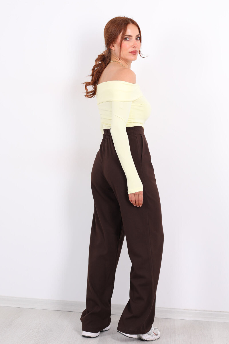 Beli Lastikli Cırtlı Acı Kahve Kadın Pantolon - 5