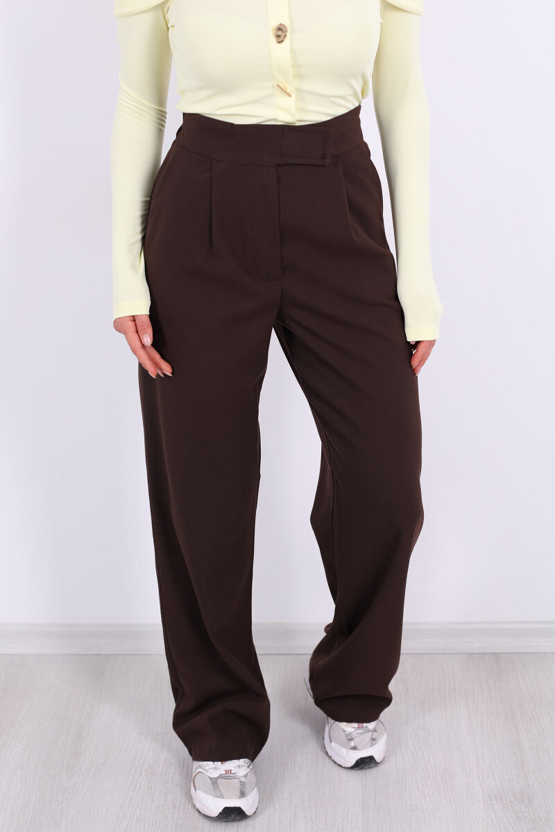 Beli Lastikli Cırtlı Acı Kahve Kadın Pantolon - 2