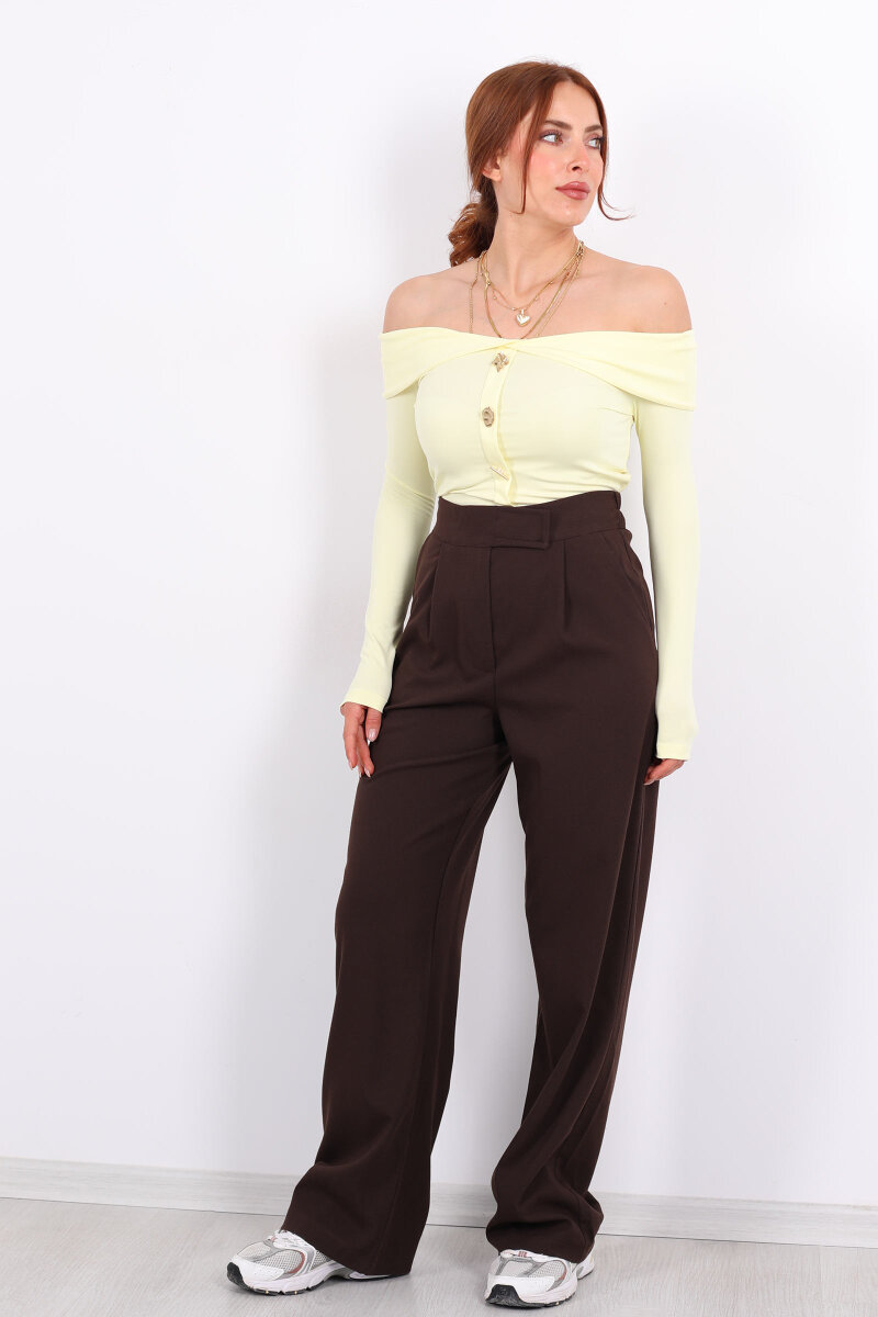 Beli Lastikli Cırtlı Acı Kahve Kadın Pantolon - 6