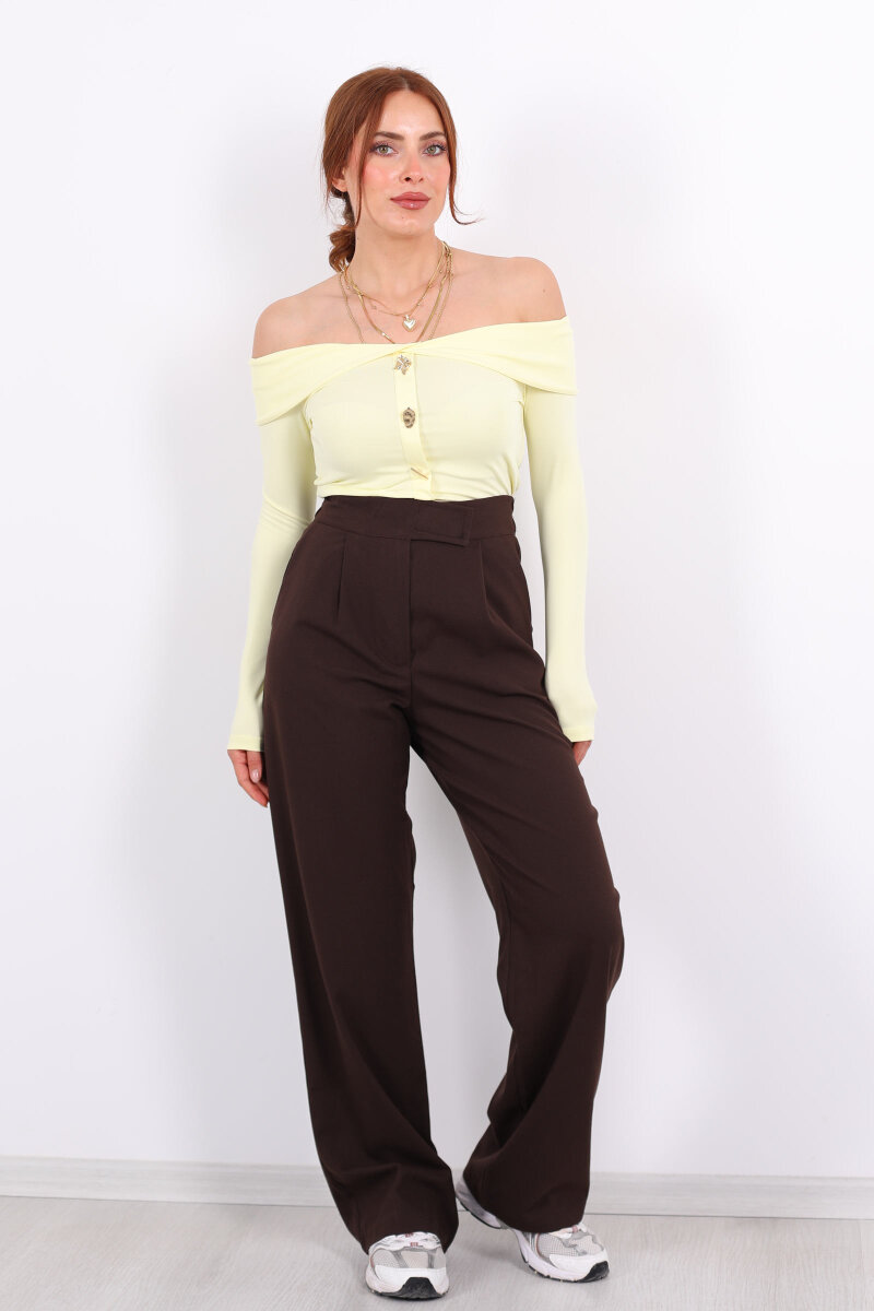 Beli Lastikli Cırtlı Acı Kahve Kadın Pantolon - 4