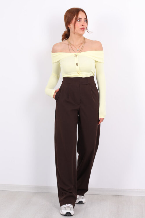 Beli Lastikli Cırtlı Acı Kahve Kadın Pantolon - 3