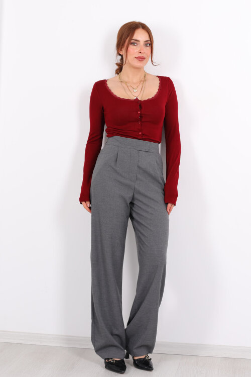 Beli Lastikli Cırtlı Füme Kadın Pantolon - 4