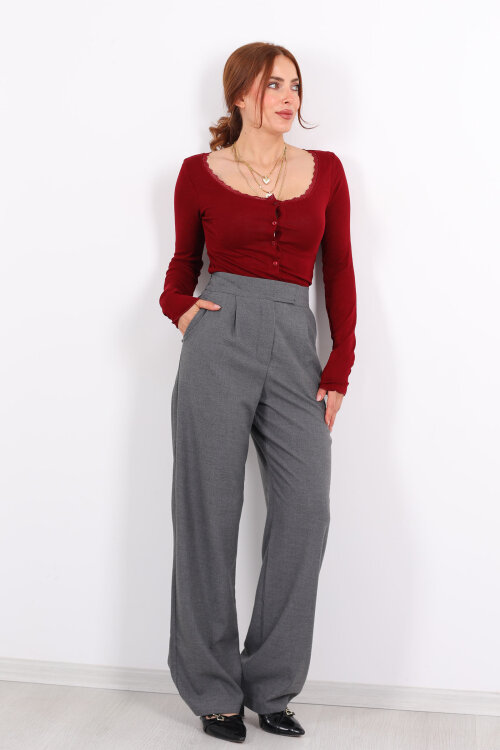 Beli Lastikli Cırtlı Füme Kadın Pantolon - Berox