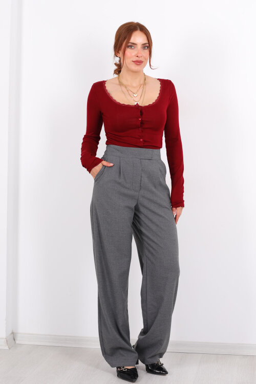 Beli Lastikli Cırtlı Füme Kadın Pantolon - 6