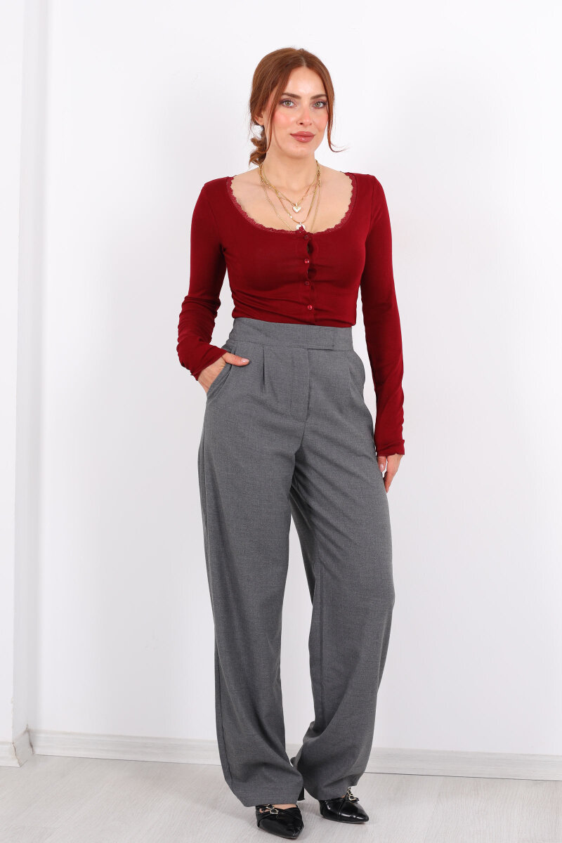 Beli Lastikli Cırtlı Füme Kadın Pantolon - 6