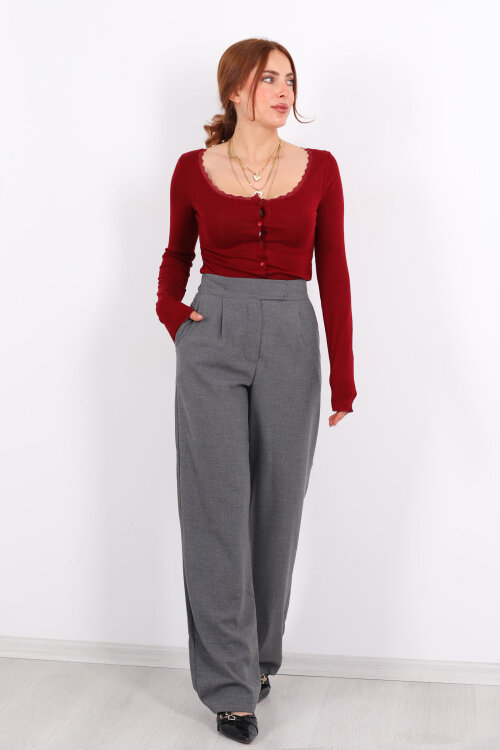 Beli Lastikli Cırtlı Füme Kadın Pantolon - 3