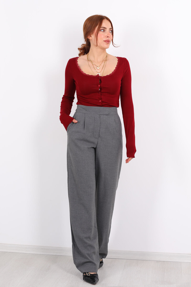 Beli Lastikli Cırtlı Füme Kadın Pantolon - 3