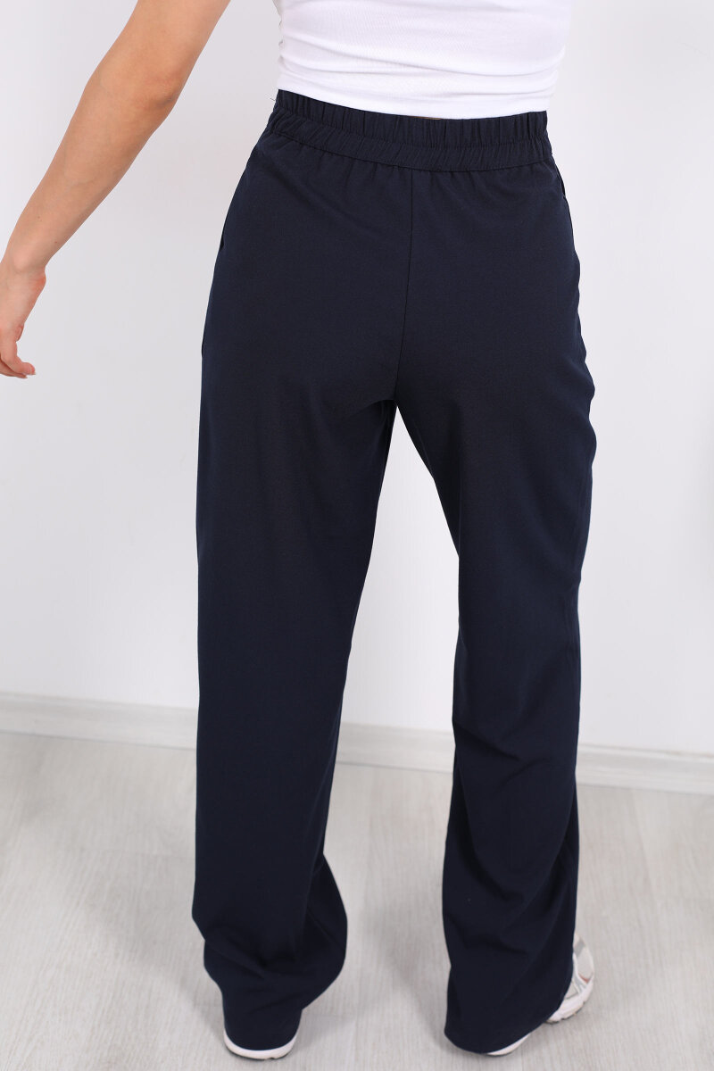 Beli Lastikli Cırtlı Lacivert Kadın Pantolon - 5